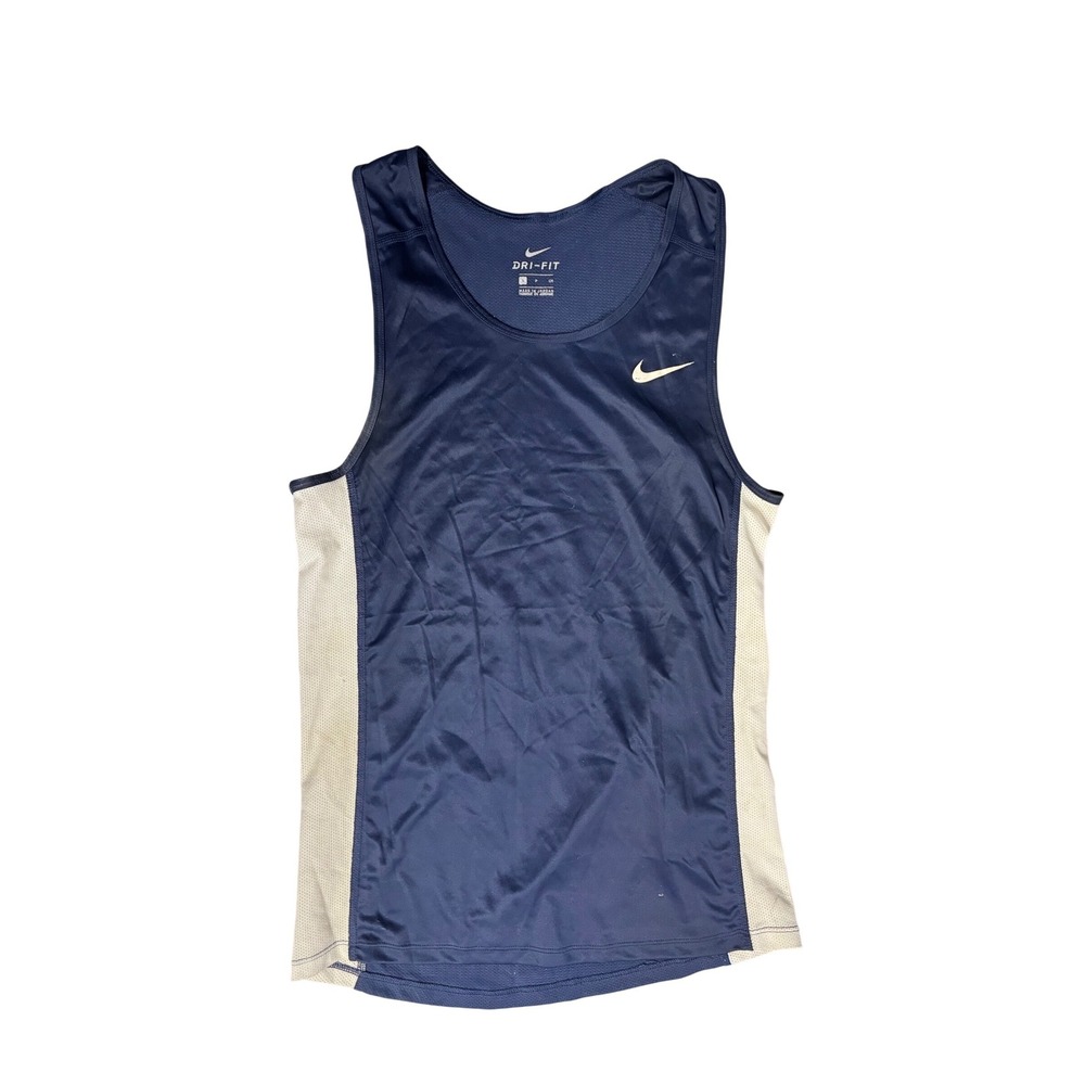 Nike Mens Dri-FIT Running Singlet Tank Top Navy Blue White Small Training Gym